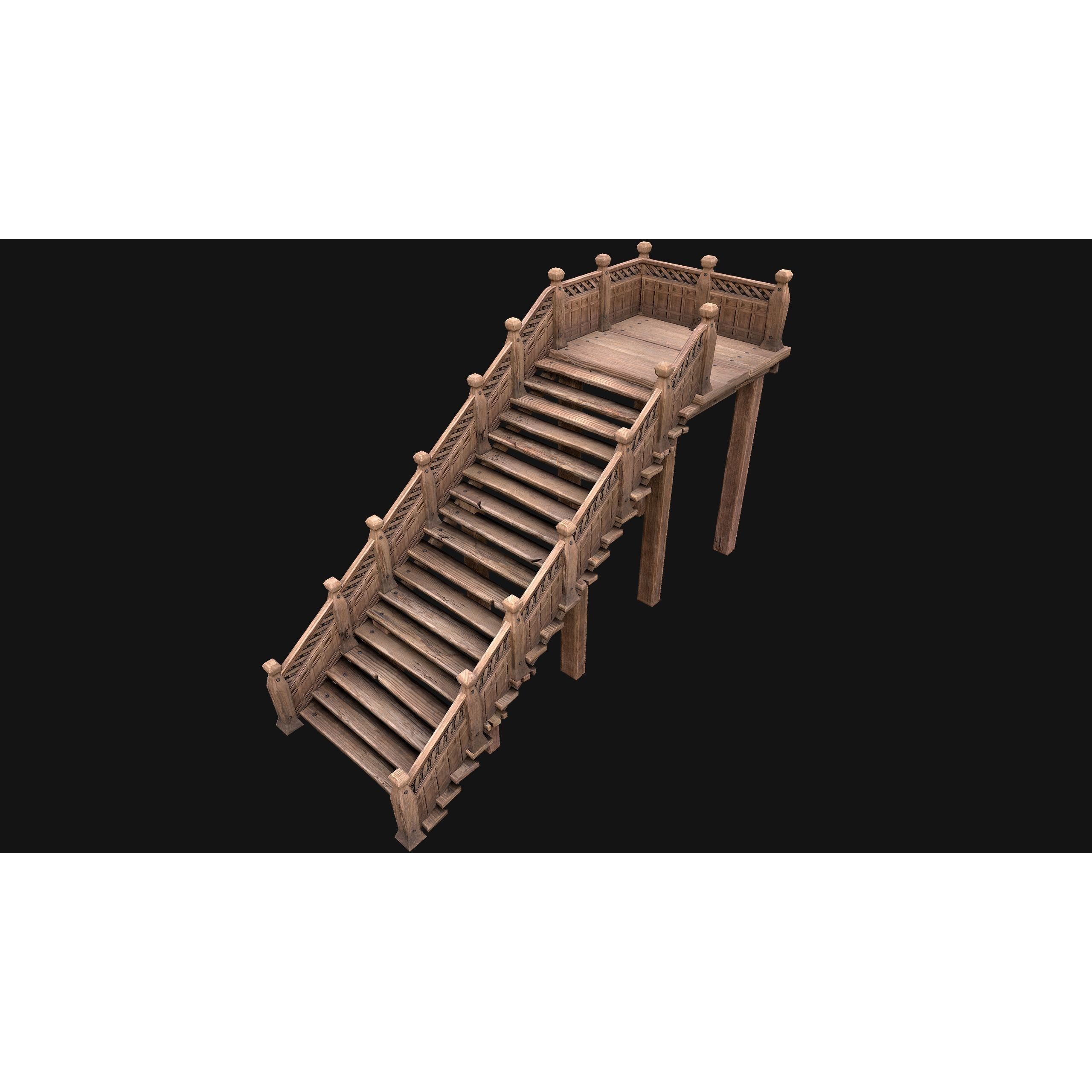 Medieval Stairs and Fences Pack - Low-Poly Game-Ready 3D Model - View 11