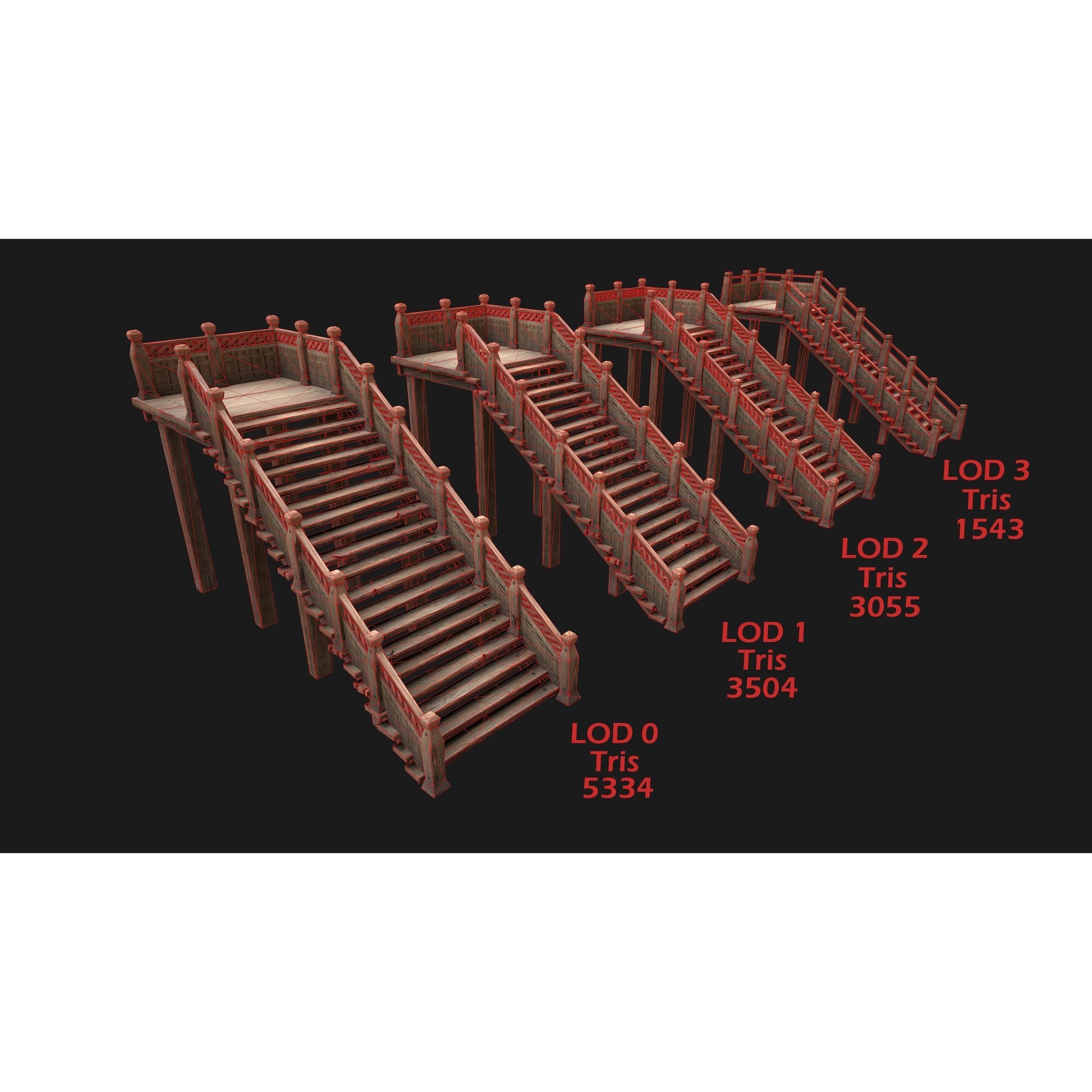 Medieval Stairs and Fences Pack - Low-Poly Game-Ready 3D Model - View 12