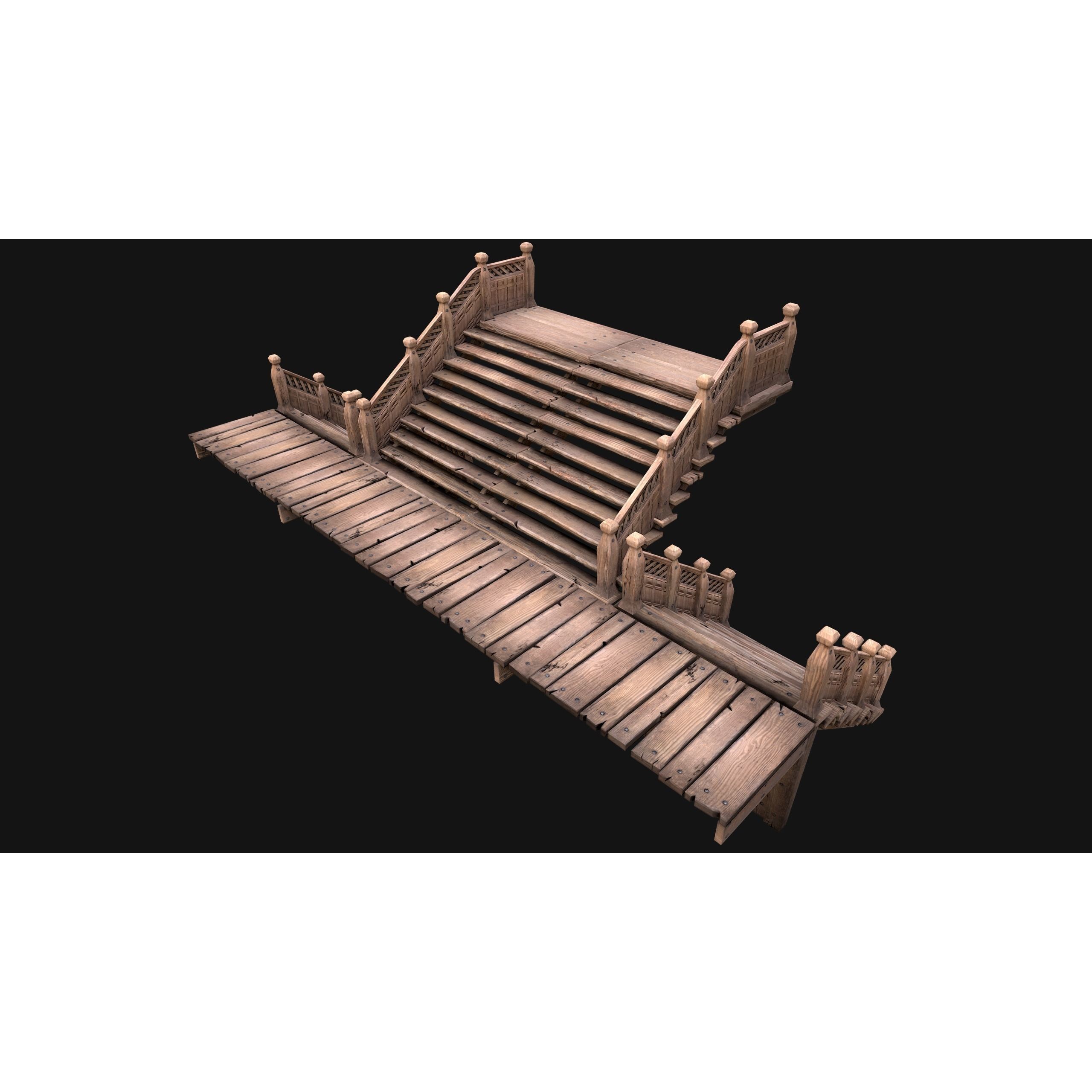 Medieval Stairs and Fences Pack - Low-Poly Game-Ready 3D Model - View 15