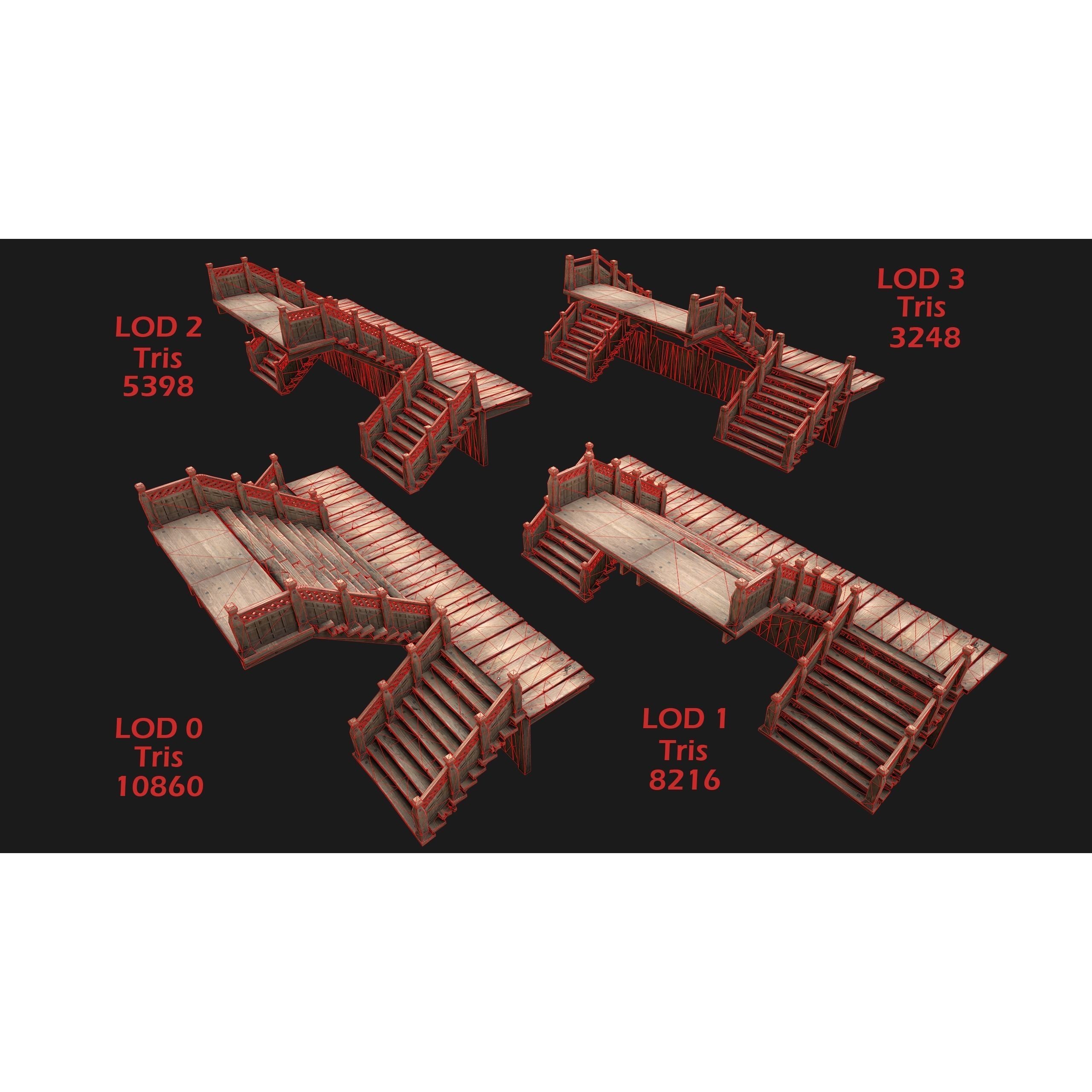 Medieval Stairs and Fences Pack - Low-Poly Game-Ready 3D Model - View 16