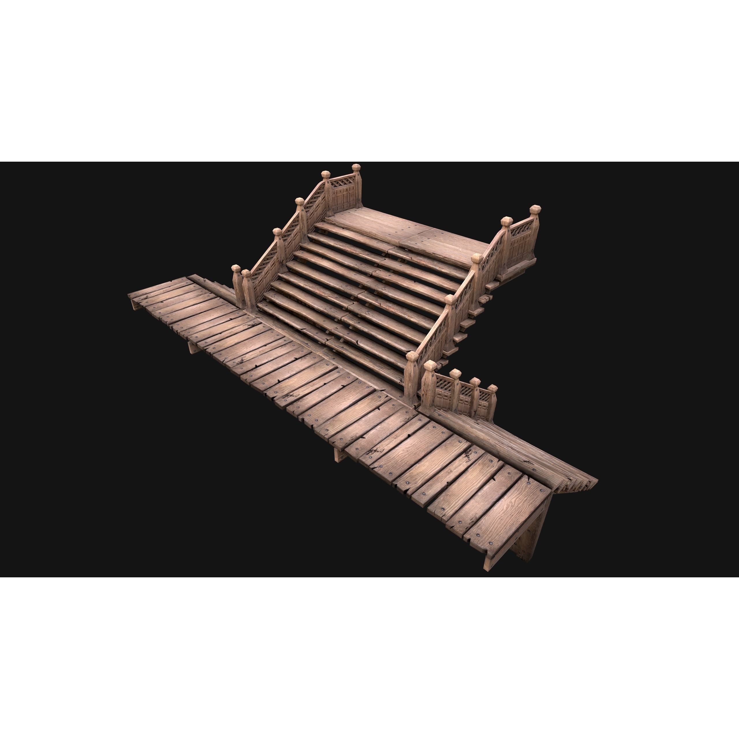 Medieval Stairs and Fences Pack - Low-Poly Game-Ready 3D Model - View 17
