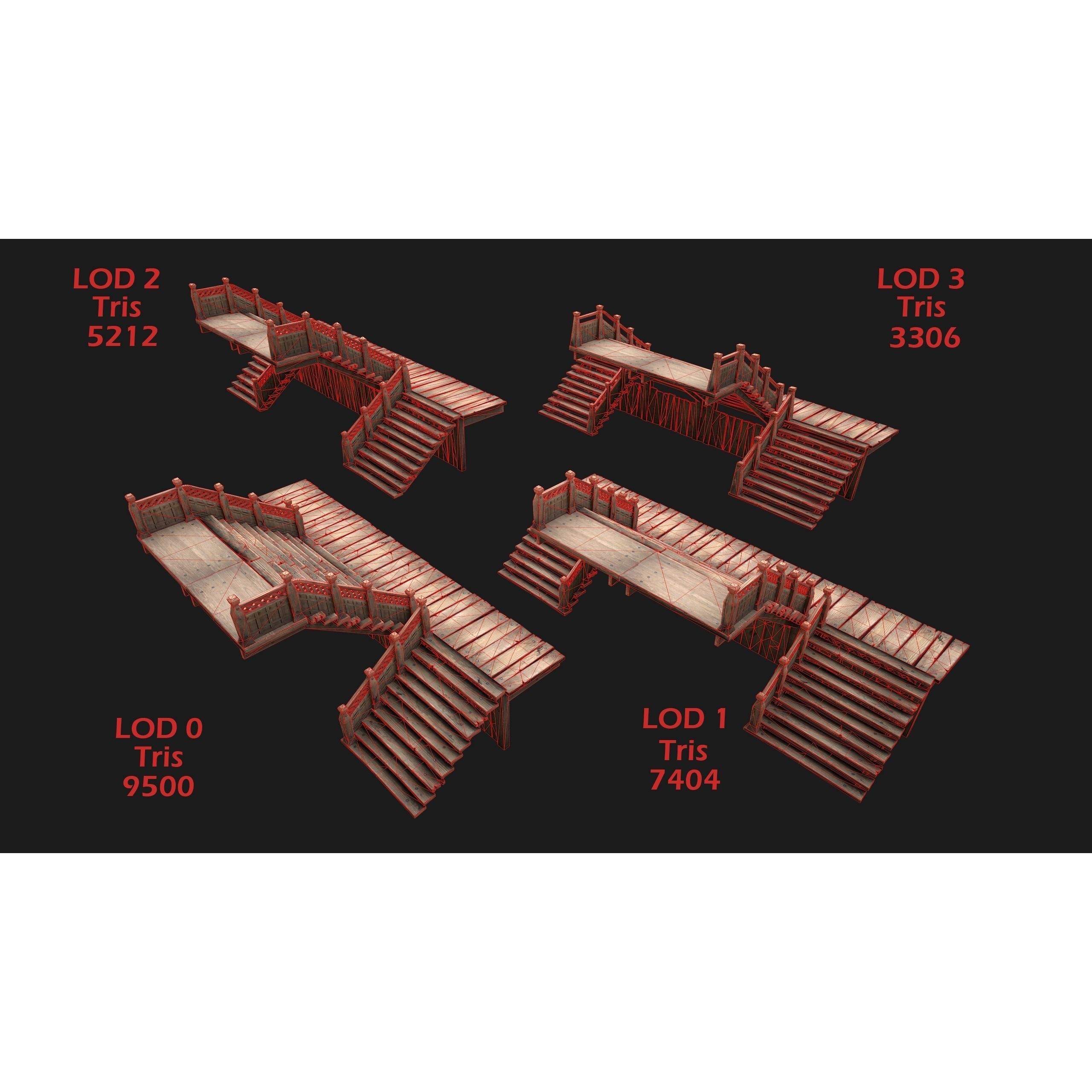 Medieval Stairs and Fences Pack - Low-Poly Game-Ready 3D Model - View 18