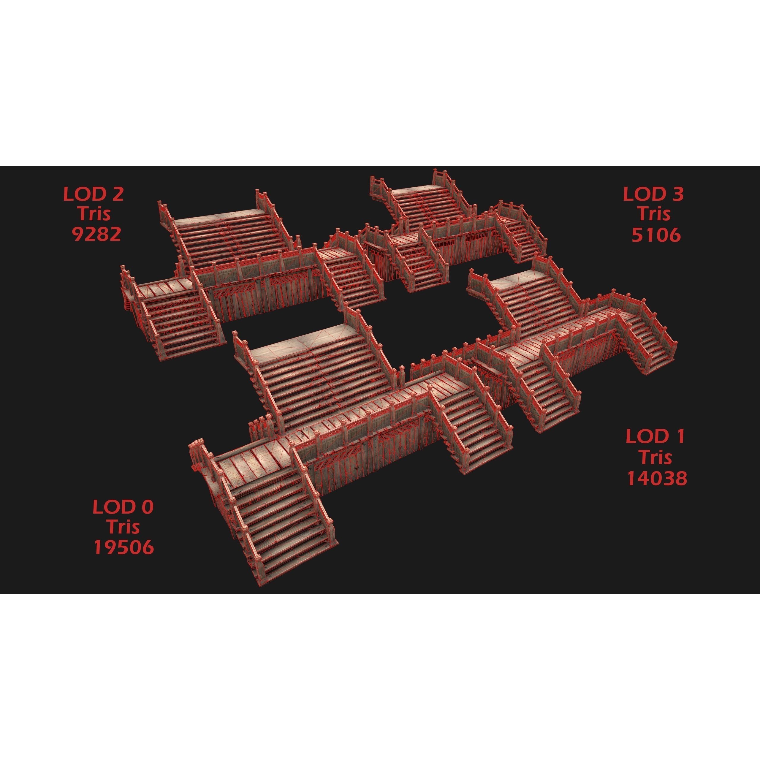 Medieval Stairs and Fences Pack - Low-Poly Game-Ready 3D Model - View 19