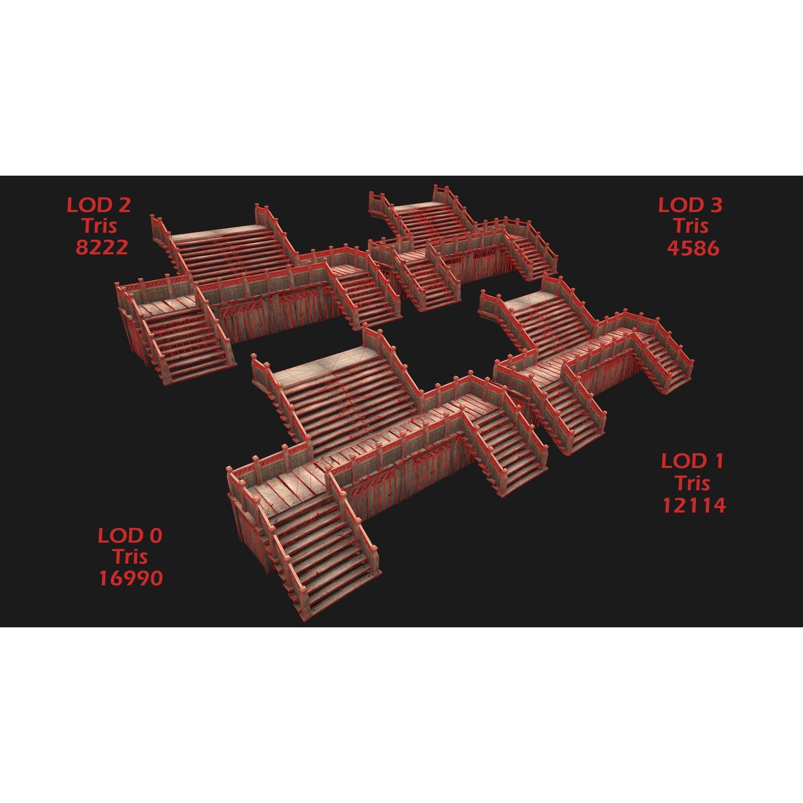 Medieval Stairs and Fences Pack - Low-Poly Game-Ready 3D Model - View 21