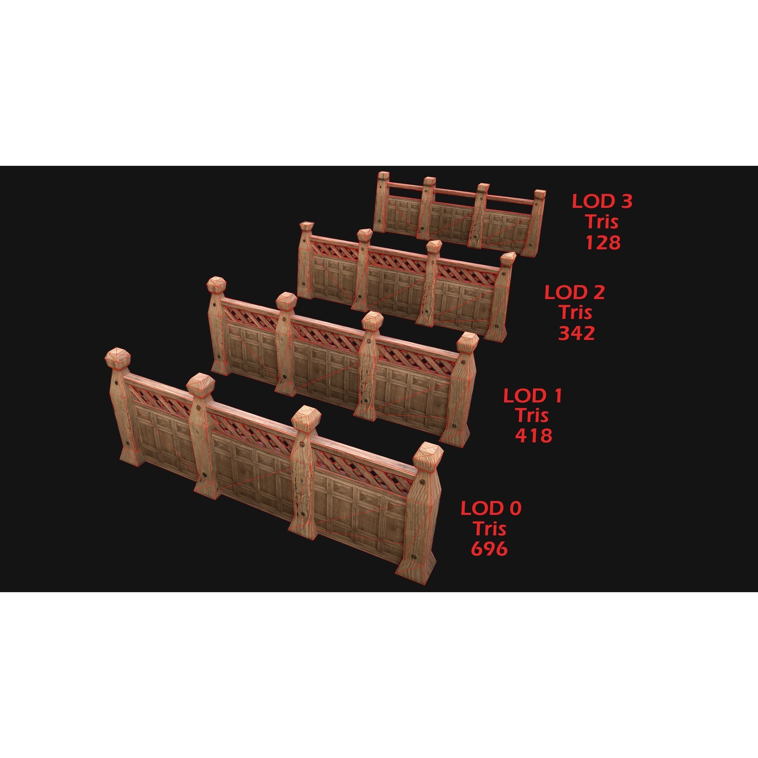 Medieval Stairs and Fences Pack - Low-Poly Game-Ready 3D Model - View 22