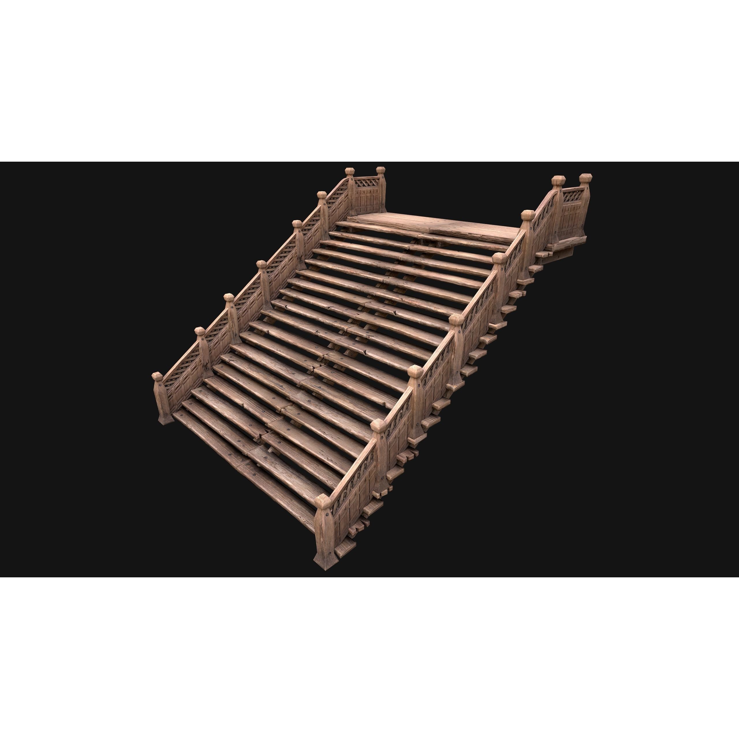 Medieval Stairs and Fences Pack - Low-Poly Game-Ready 3D Model - View 30