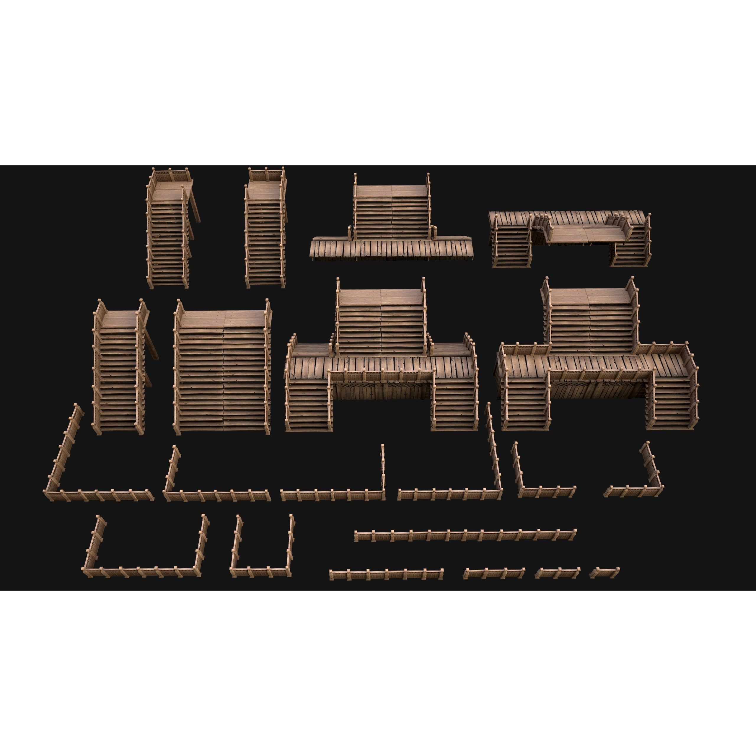 Medieval Stairs and Fences Pack - Low-Poly Game-Ready 3D Model - View 4