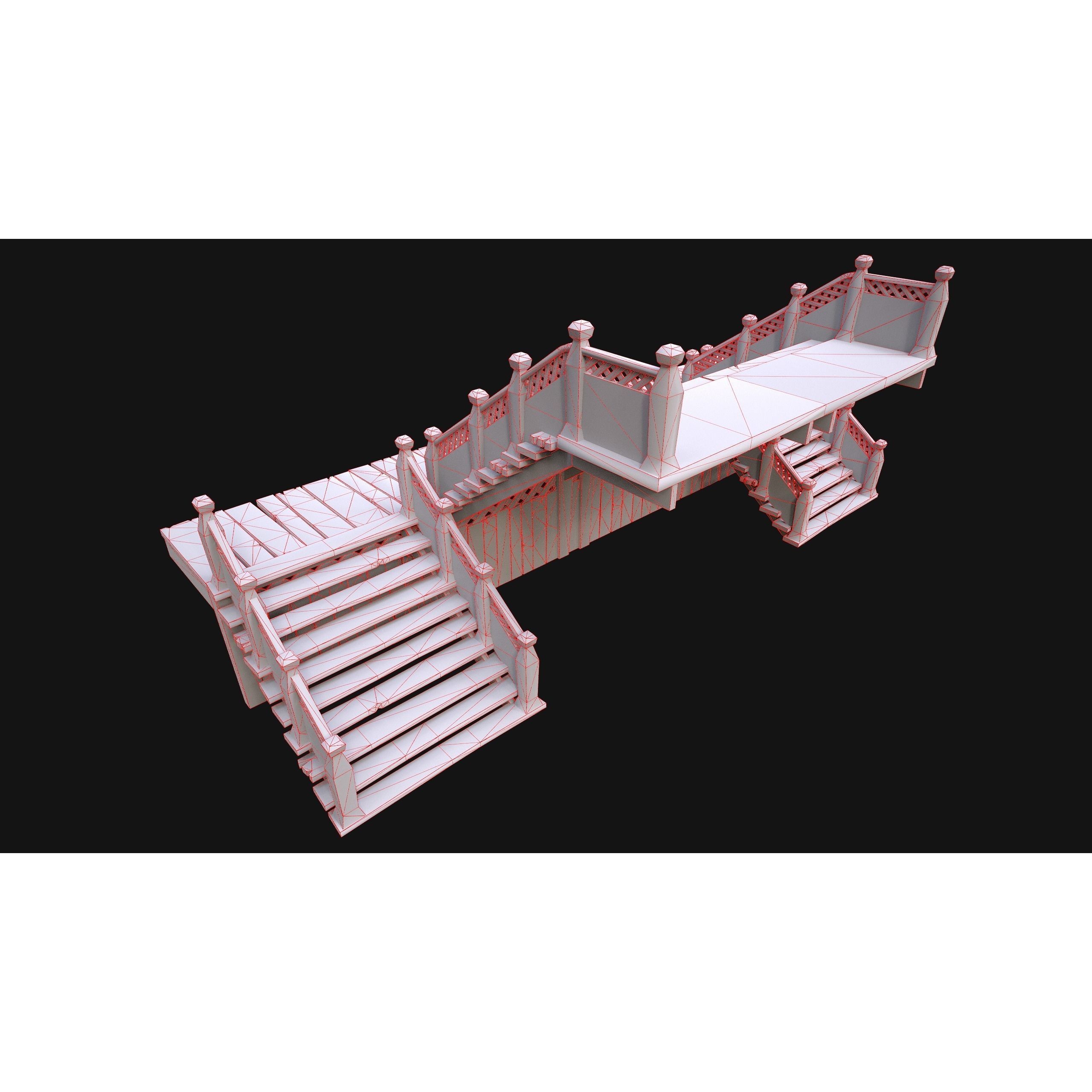 Medieval Stairs and Fences Pack - Low-Poly Game-Ready 3D Model - View 45