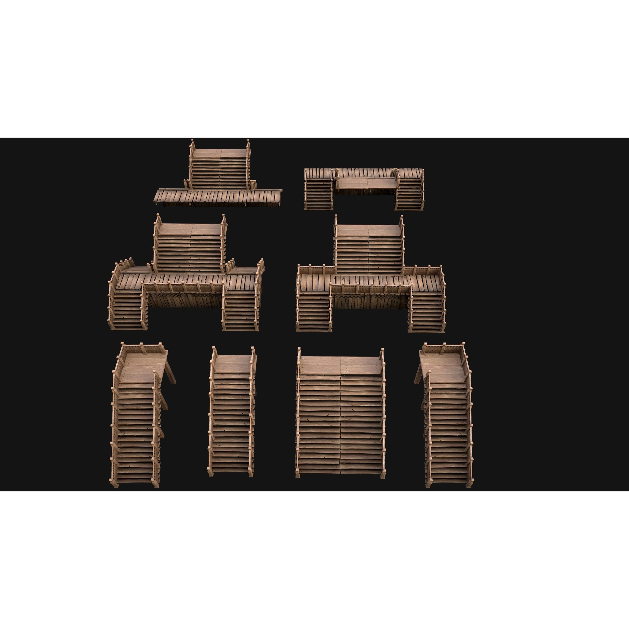 Medieval Stairs and Fences Pack - Low-Poly Game-Ready 3D Model - View 6