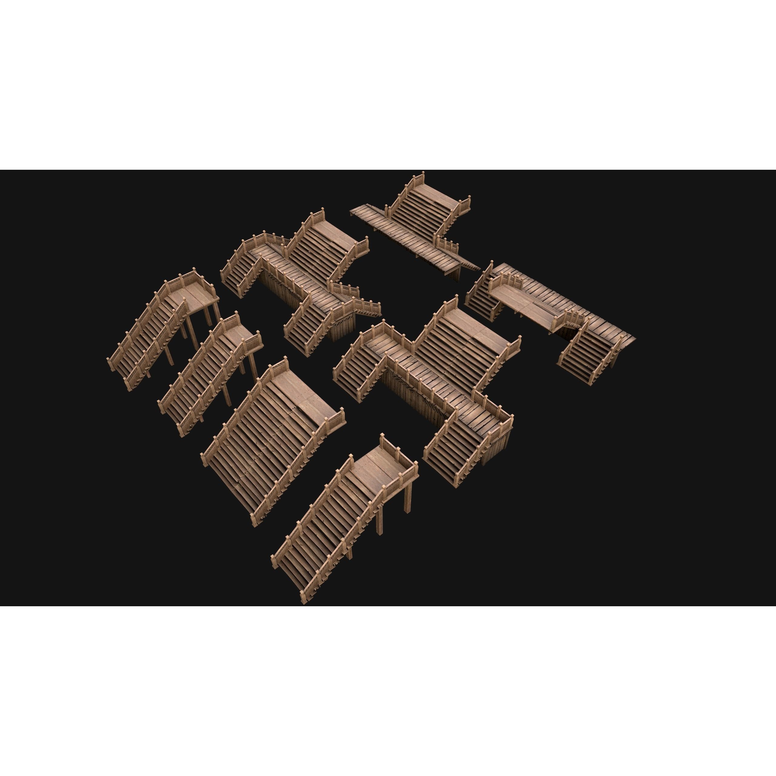 Medieval Stairs and Fences Pack - Low-Poly Game-Ready 3D Model - View 7