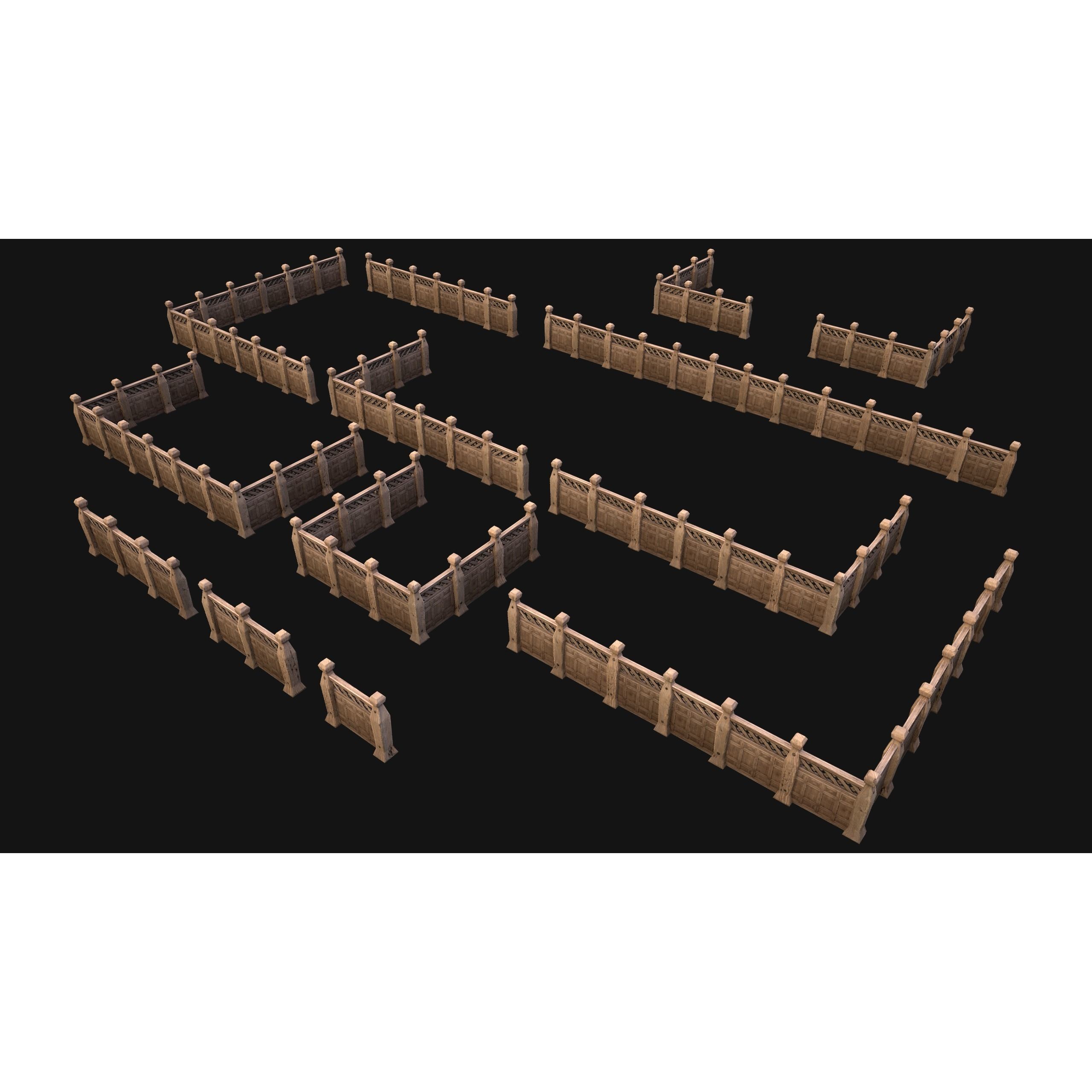 Medieval Stairs and Fences Pack - Low-Poly Game-Ready 3D Model - View 8