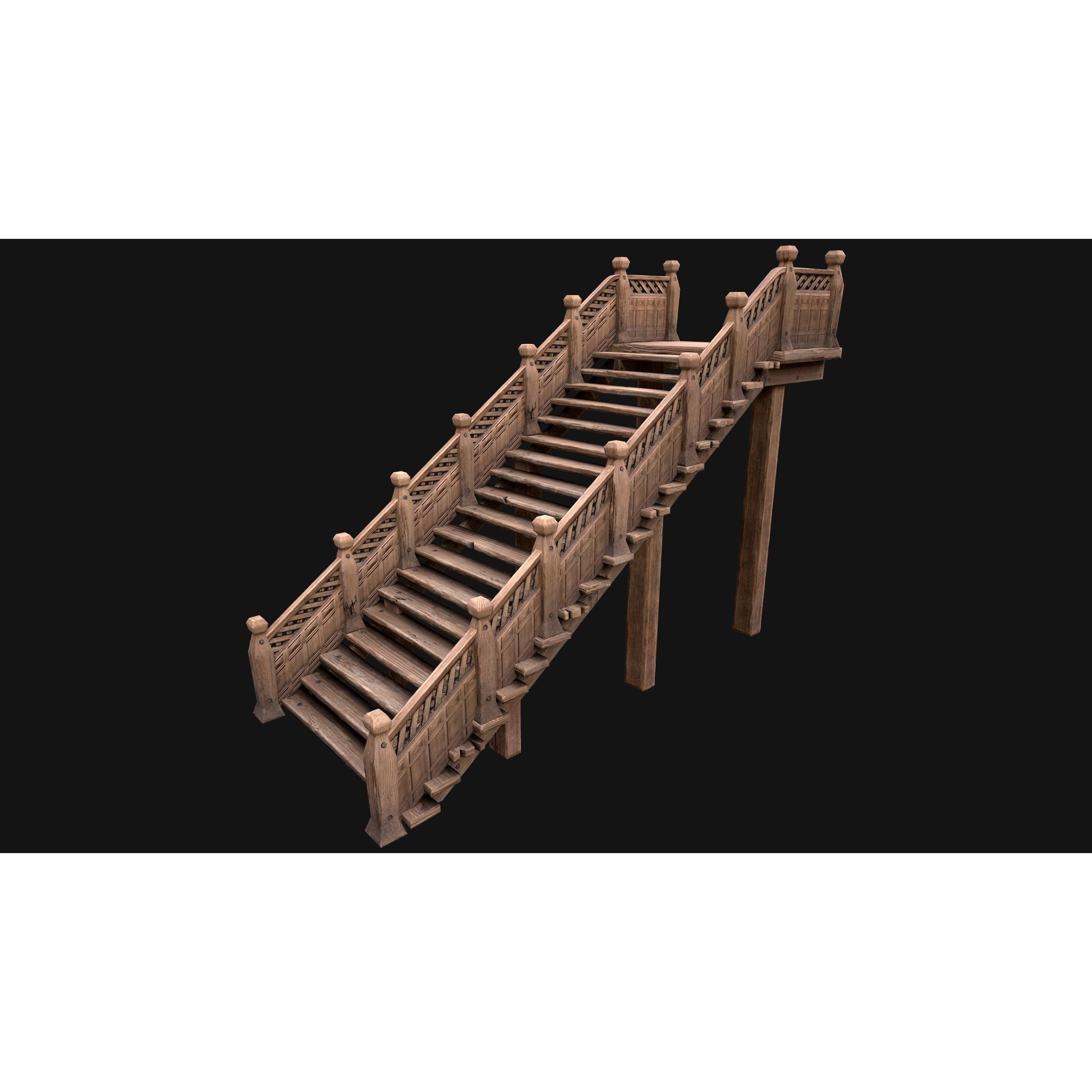 Medieval Stairs and Fences Pack - Low-Poly Game-Ready 3D Model - View 9