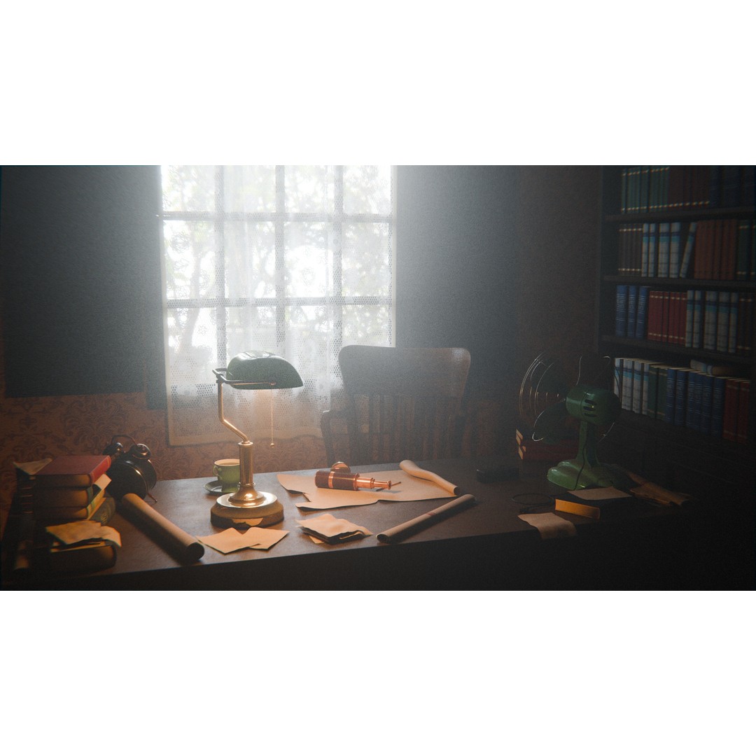 Old Office 3D Model – Low Poly Interior Scene, Game Ready Formats - View 16