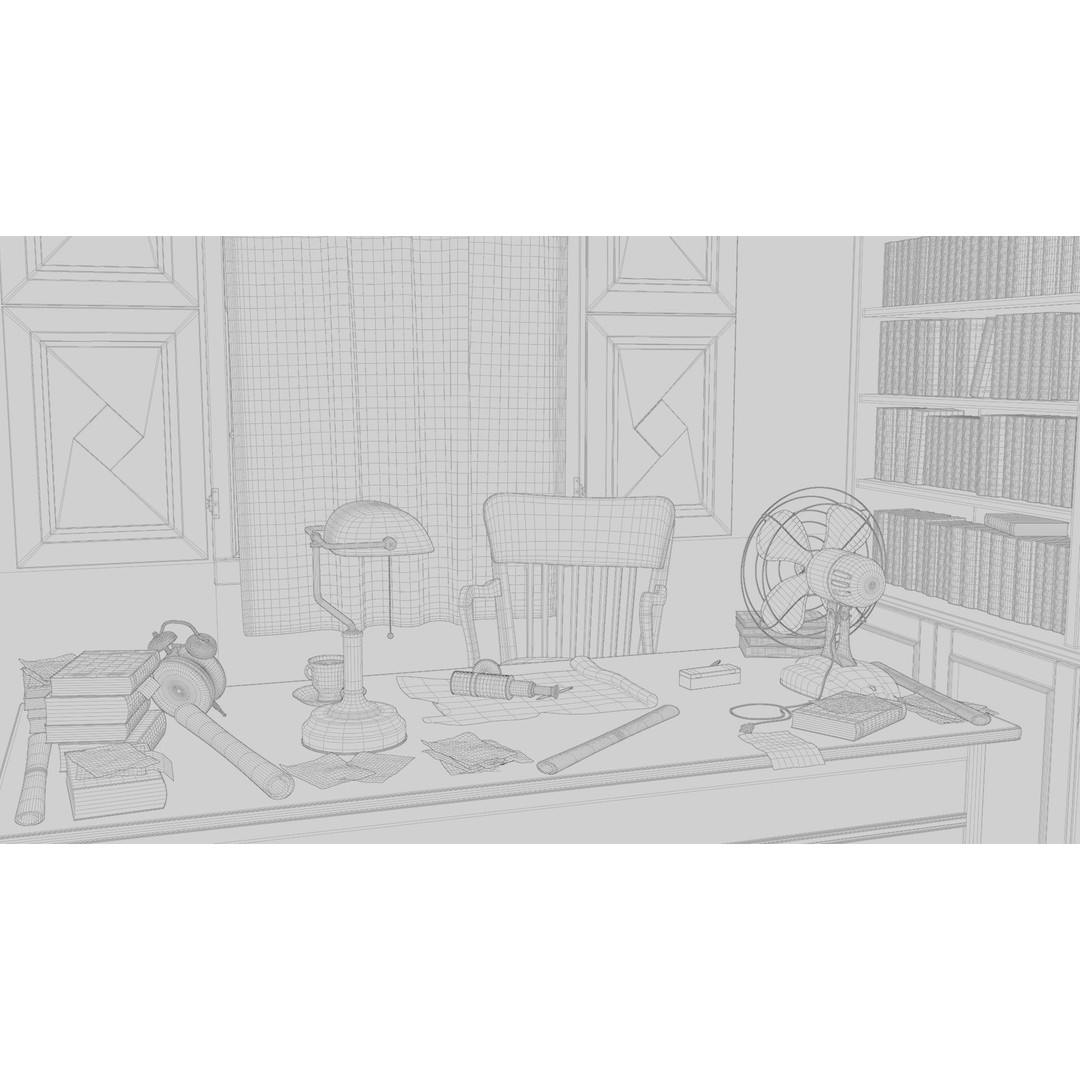 Old Office 3D Model – Low Poly Interior Scene, Game Ready Formats - View 21
