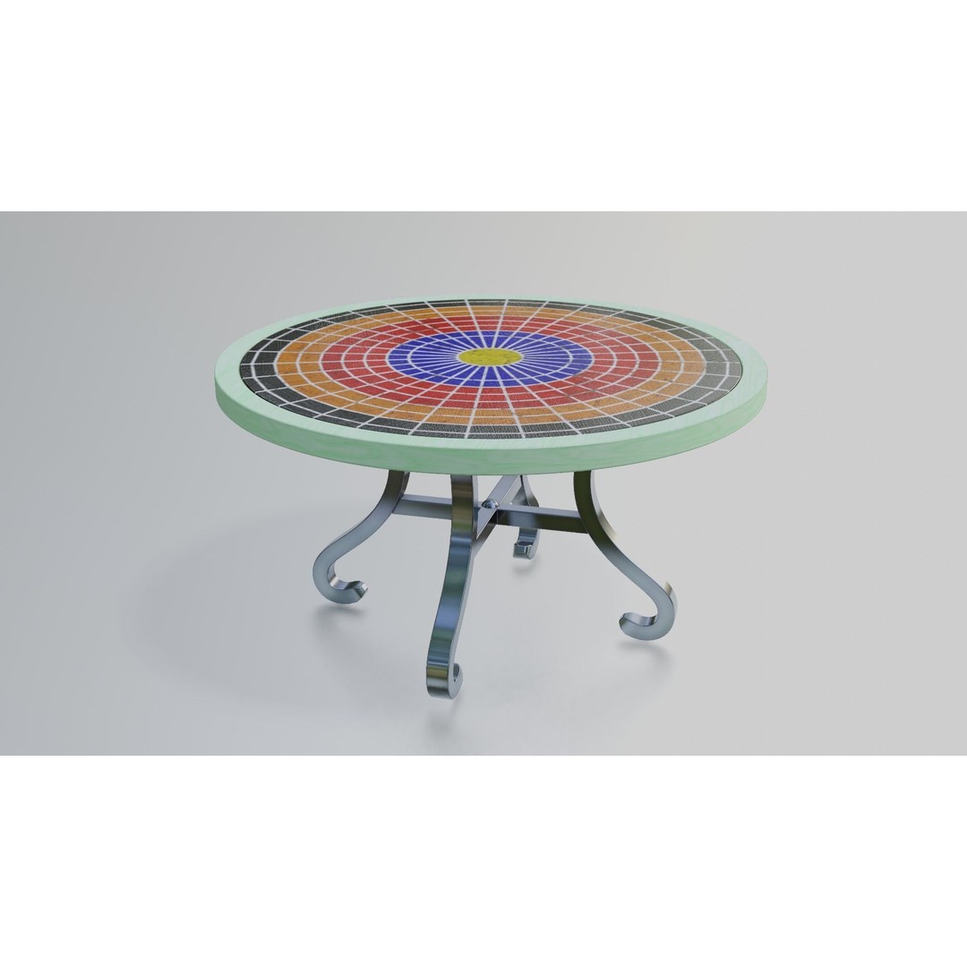 Mosaic Coffee Table 3D Model – Low Poly Steel Outdoor Asset, FBX - View 12