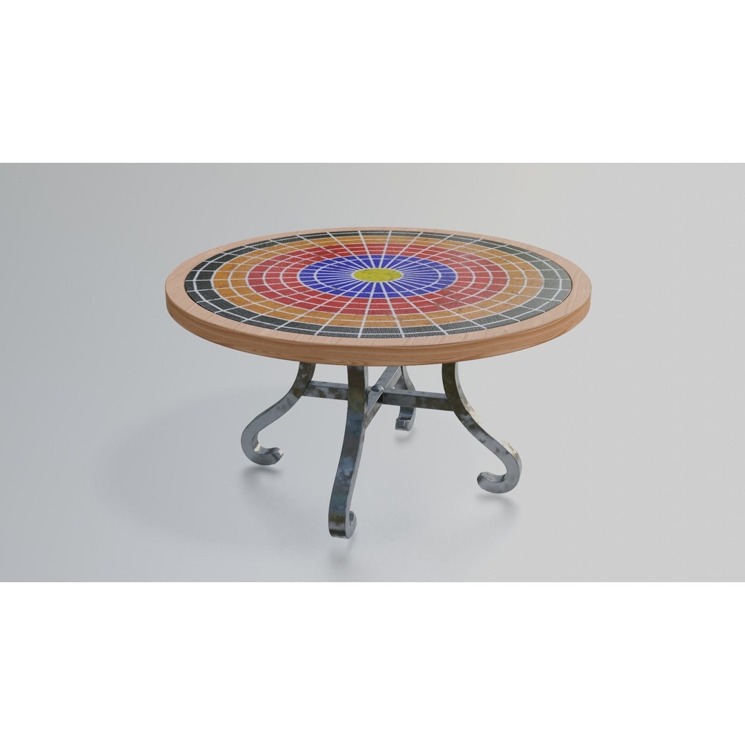 Mosaic Coffee Table 3D Model – Low Poly Steel Outdoor Asset, FBX - View 15