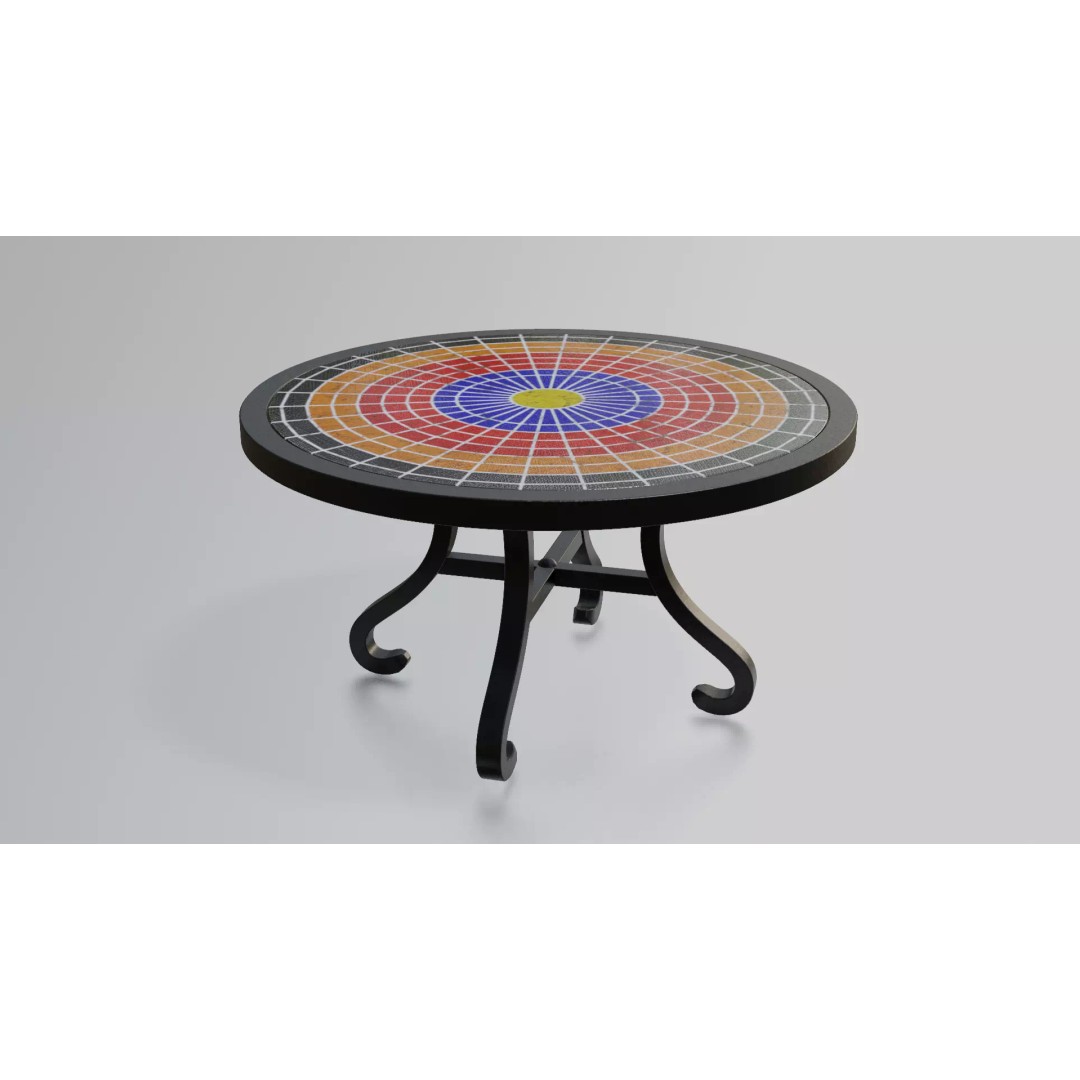 Mosaic Coffee Table 3D Model – Low Poly Steel Outdoor Asset, FBX - View 2