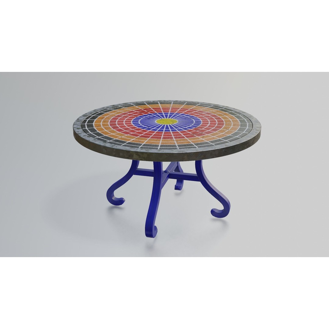 Mosaic Coffee Table 3D Model – Low Poly Steel Outdoor Asset, FBX - View 3
