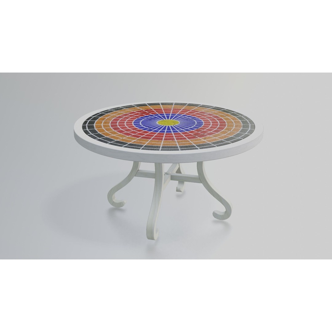 Mosaic Coffee Table 3D Model – Low Poly Steel Outdoor Asset, FBX - View 4