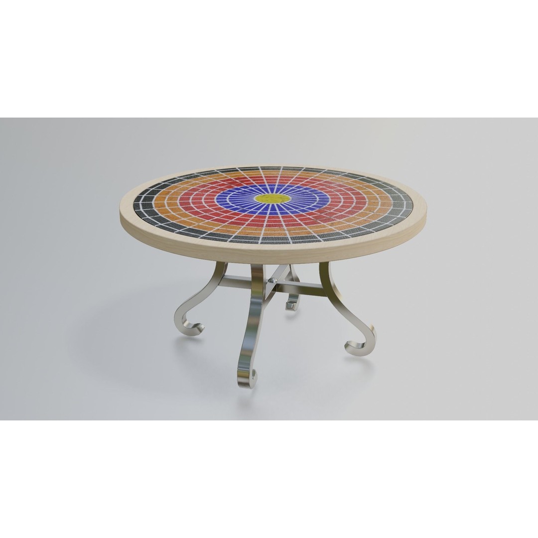 Mosaic Coffee Table 3D Model – Low Poly Steel Outdoor Asset, FBX - View 5