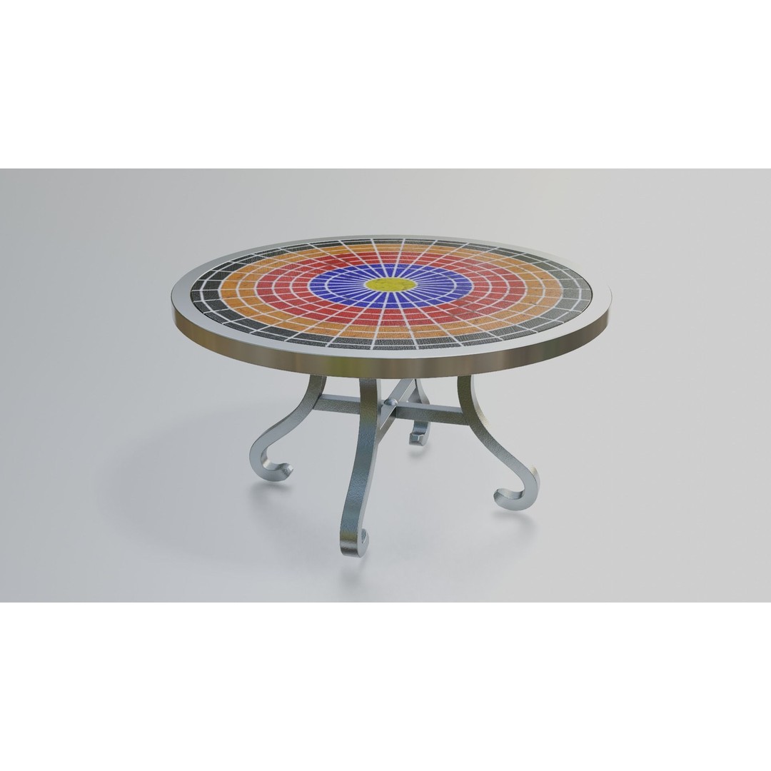 Mosaic Coffee Table 3D Model – Low Poly Steel Outdoor Asset, FBX - View 6