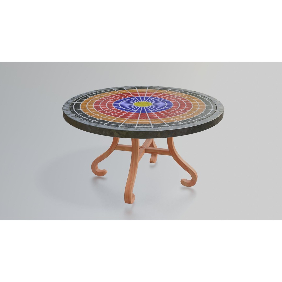 Mosaic Coffee Table 3D Model – Low Poly Steel Outdoor Asset, FBX - View 7