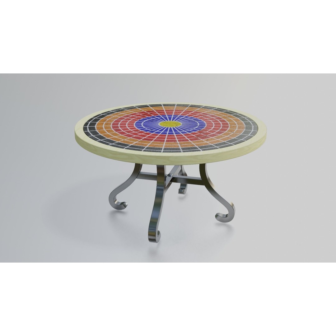 Mosaic Coffee Table 3D Model – Low Poly Steel Outdoor Asset, FBX - View 8