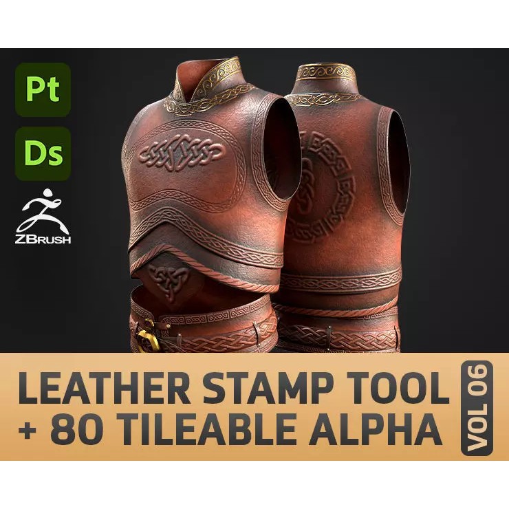 Leather Stamp Tool 3D Model – Fabric Brush Bundle with Alphas - View 2
