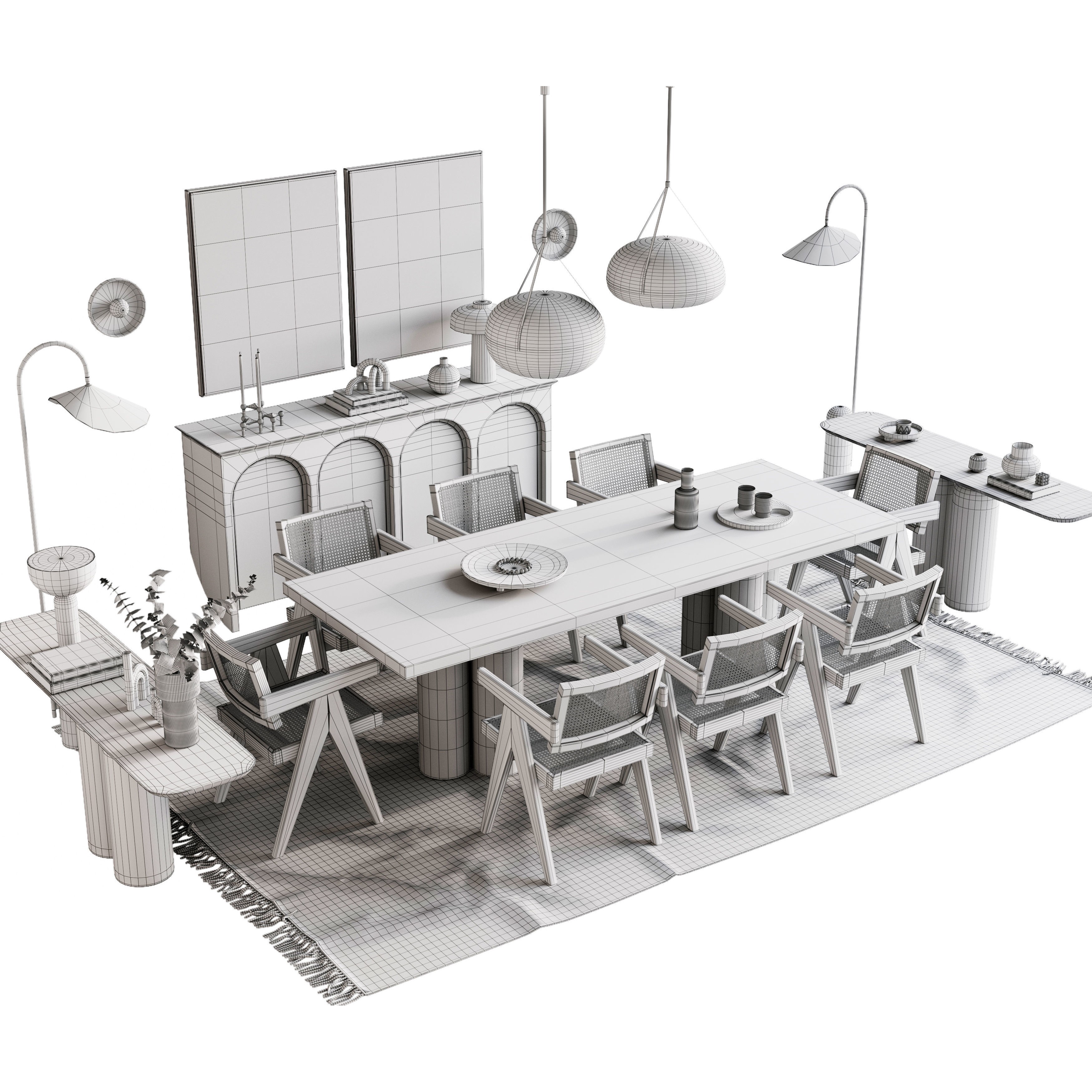 Table and Chairs Furniture Set - PBR 3D Model