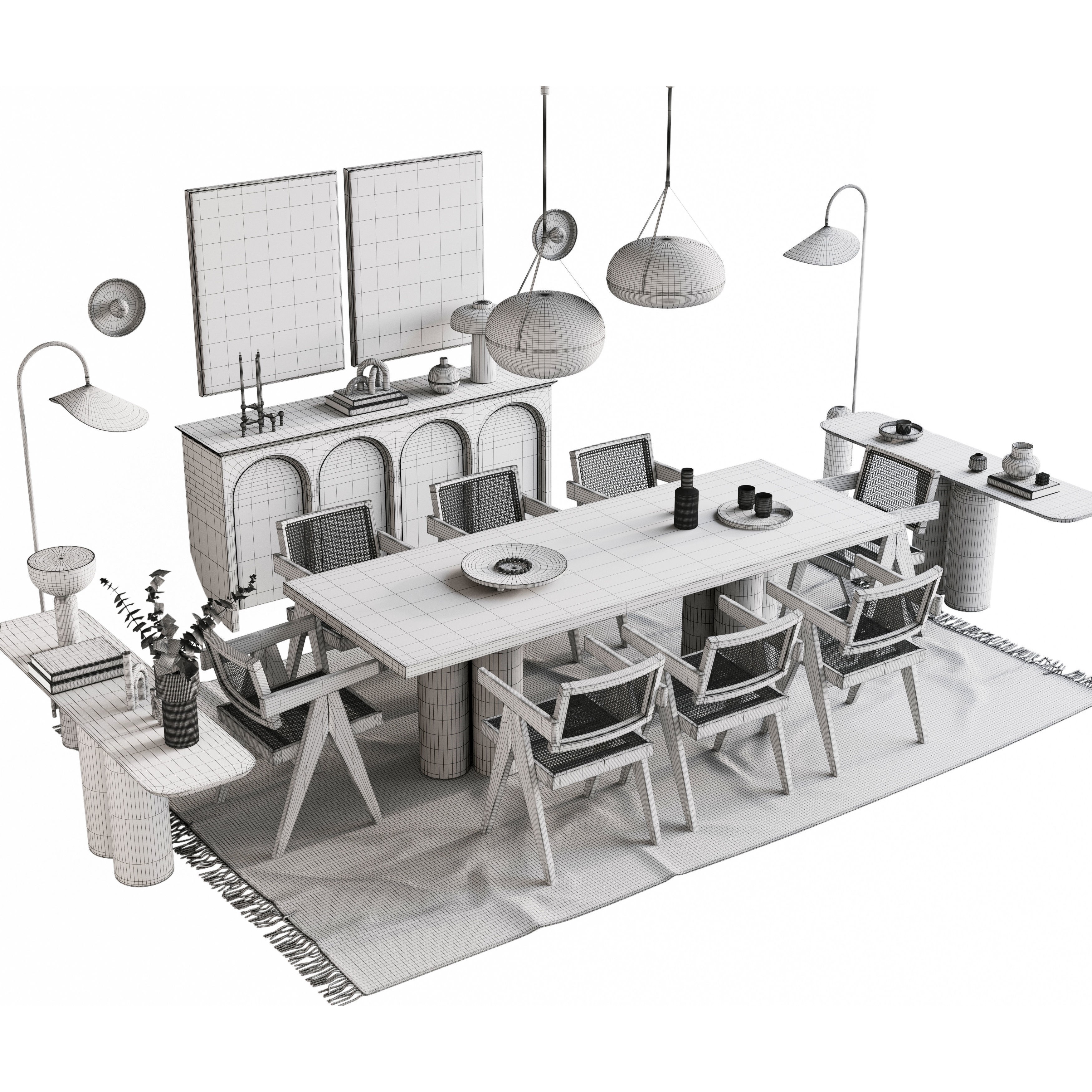 Table and Chairs Furniture Set - PBR 3D Model - View 10