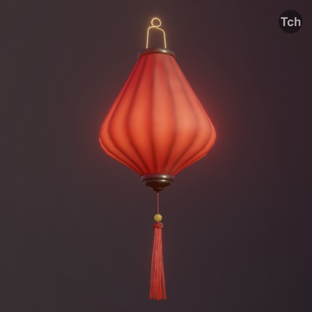 Asian Silk Lanterns 3D Model – Low Poly Decorative Lamp, FBX, OBJ
