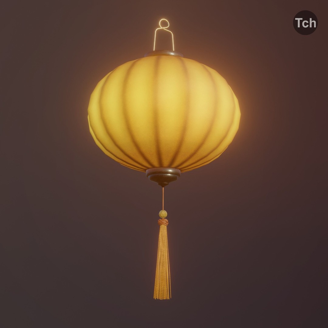 Asian Silk Lanterns 3D Model – Low Poly Decorative Lamp, FBX, OBJ - View 11