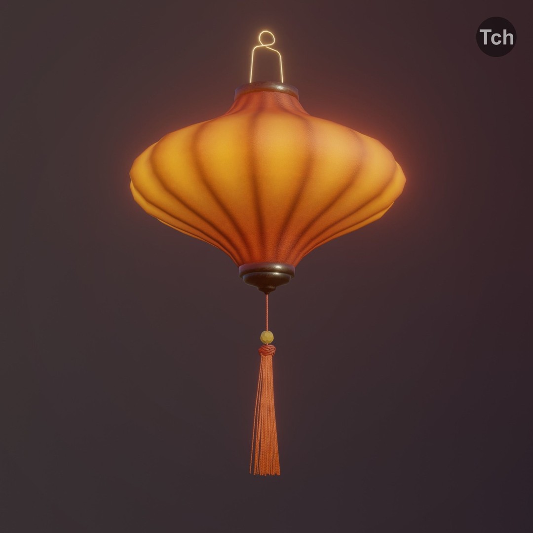 Asian Silk Lanterns 3D Model – Low Poly Decorative Lamp, FBX, OBJ - View 12