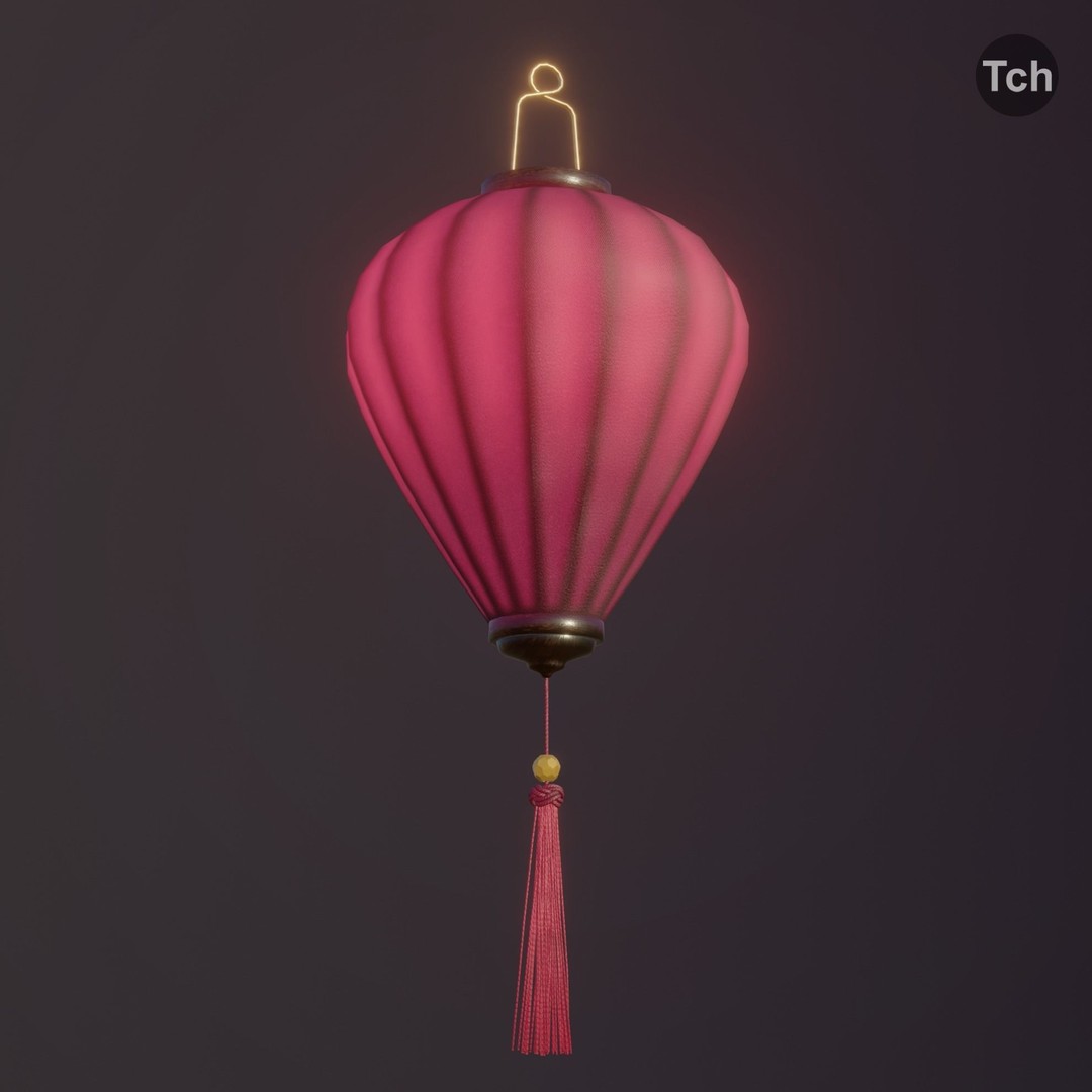Asian Silk Lanterns 3D Model – Low Poly Decorative Lamp, FBX, OBJ - View 13