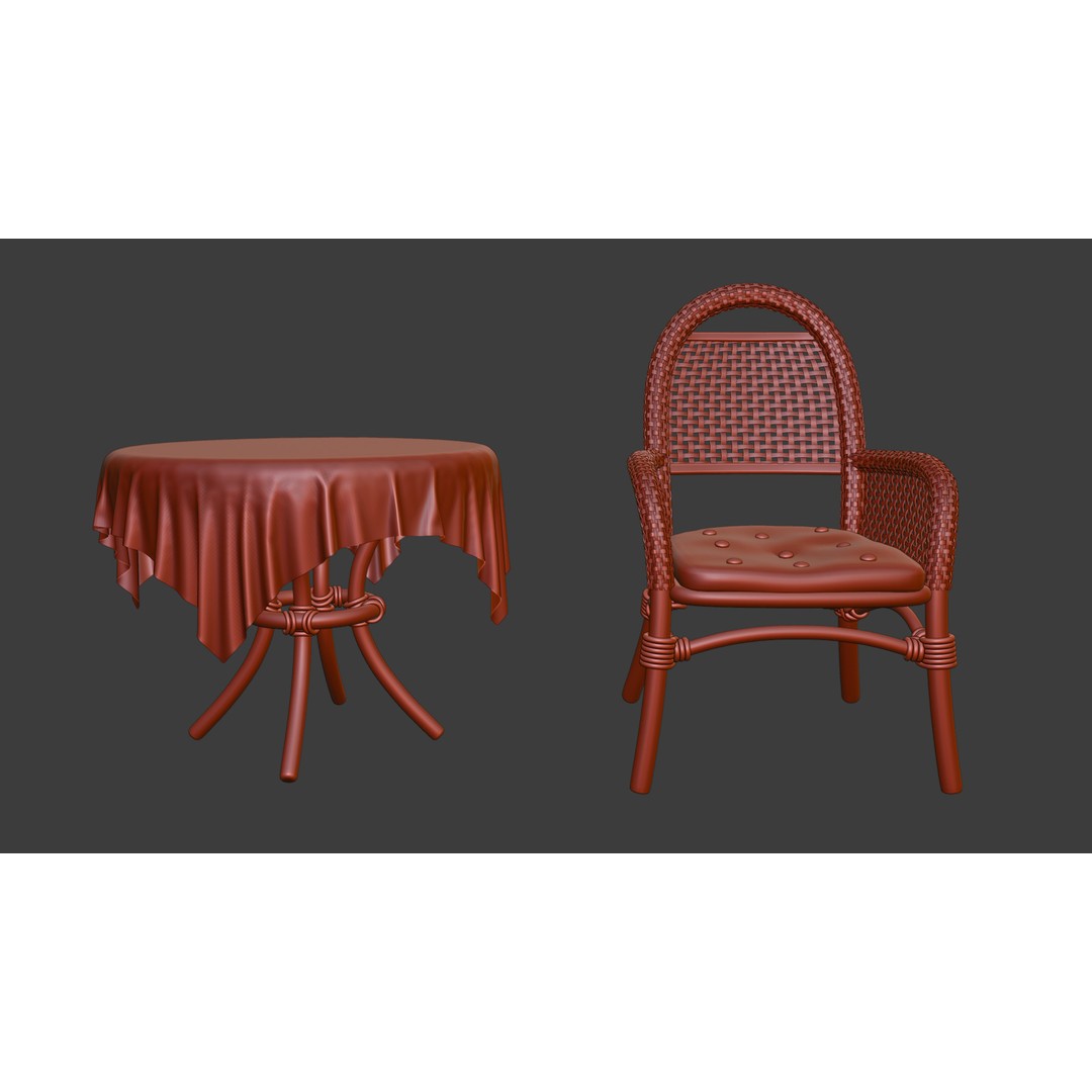 Garden Table and Wicker Chair 3D Model – Cozy Furniture Set, PBR Textures - View 13