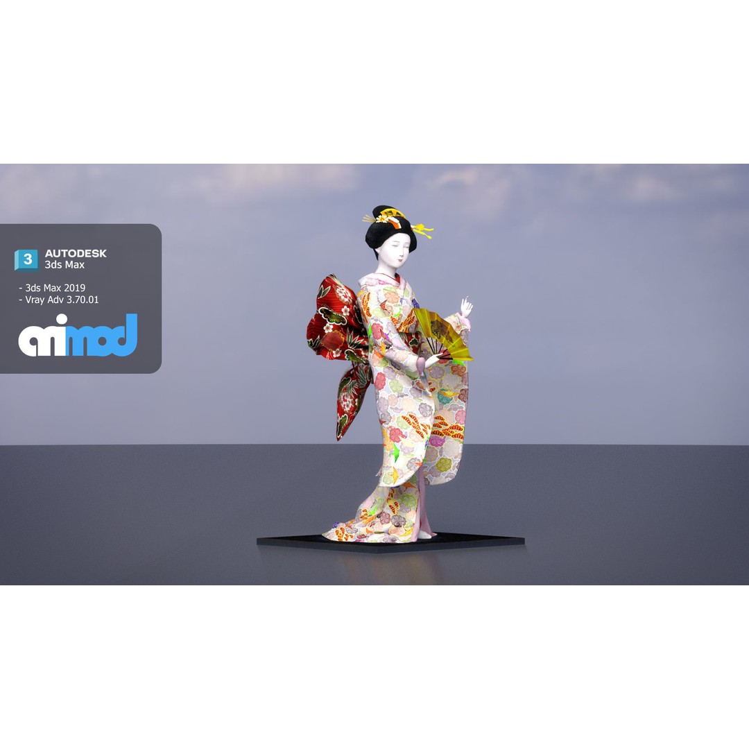 Geiko Doll 3D Model – Japanese Character, PBR Textures, FBX - View 3