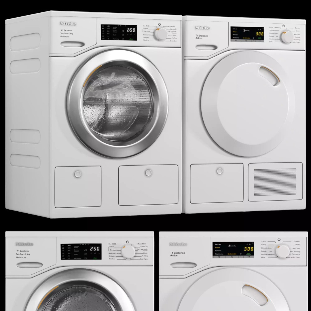 Miele Washing Machine and Dryer 3D Model – High Poly PBR Appliance, FBX, OBJ - View 2