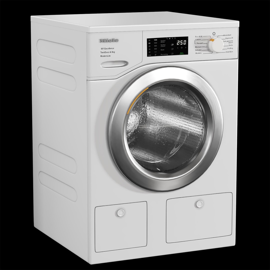 Miele Washing Machine and Dryer 3D Model – High Poly PBR Appliance, FBX, OBJ - View 3