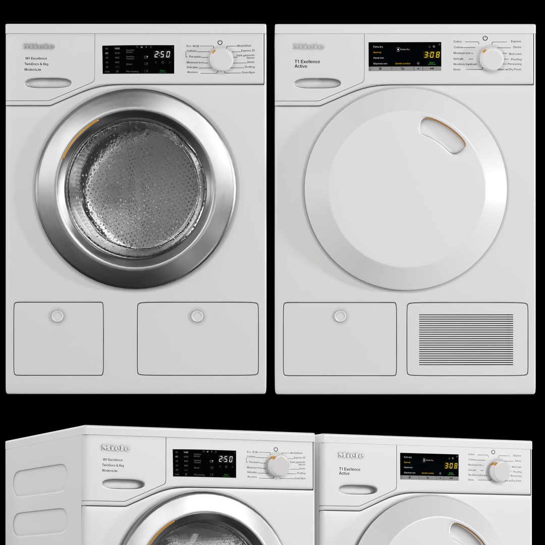 Miele Washing Machine and Dryer 3D Model – High Poly PBR Appliance, FBX, OBJ - View 5