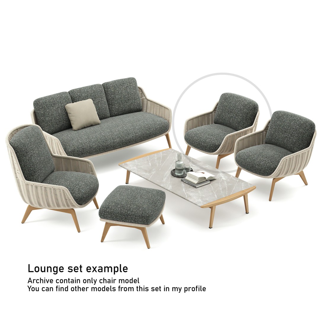 Belt Cord Armchair 3D Model – Outdoor Lounge Chair, PBR Textures, FBX - View 3