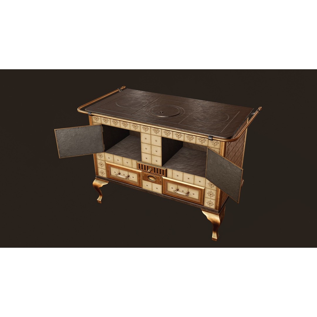 Antique Stove 3D Model – Low Poly Game Ready Asset, FBX, OBJ - View 11