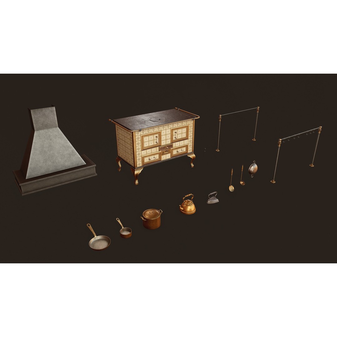 Antique Stove 3D Model – Low Poly Game Ready Asset, FBX, OBJ - View 12