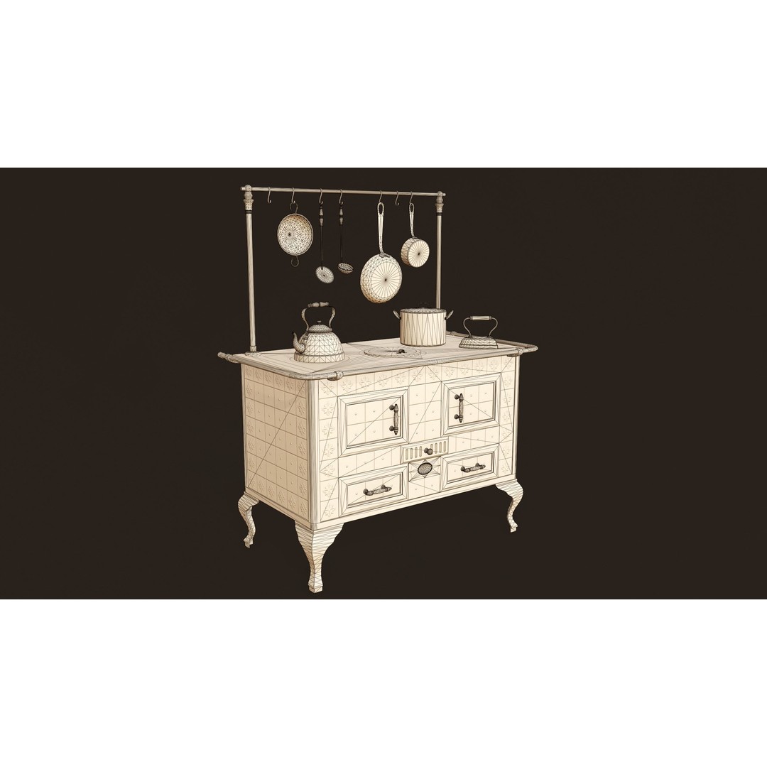 Antique Stove 3D Model – Low Poly Game Ready Asset, FBX, OBJ - View 13