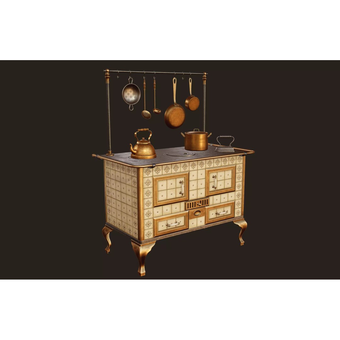 Antique Stove 3D Model – Low Poly Game Ready Asset, FBX, OBJ - View 2