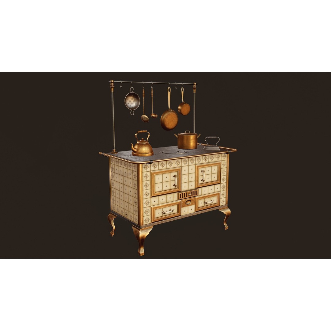 Antique Stove 3D Model – Low Poly Game Ready Asset, FBX, OBJ - View 3