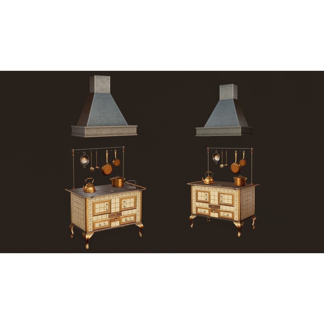 Antique Stove 3D Model – Low Poly Game Ready Asset, FBX, OBJ - View 4