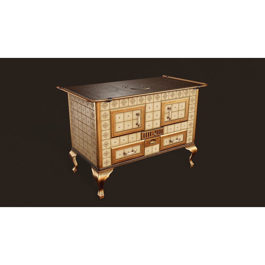 Antique Stove 3D Model – Low Poly Game Ready Asset, FBX, OBJ - View 5