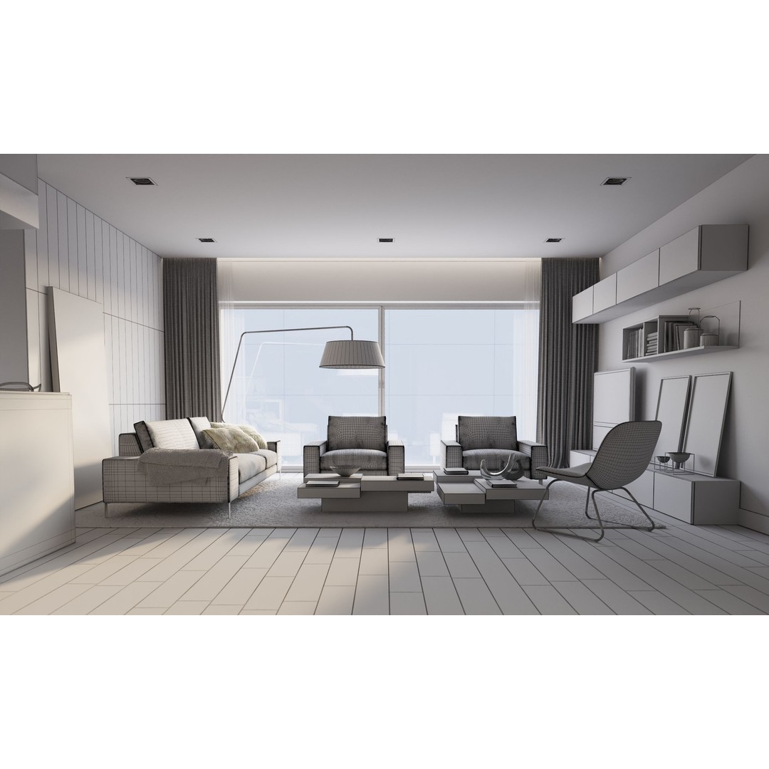 Modern Interior Apartment 3D Model – Realistic Living Room Scene, FBX, OBJ - View 4