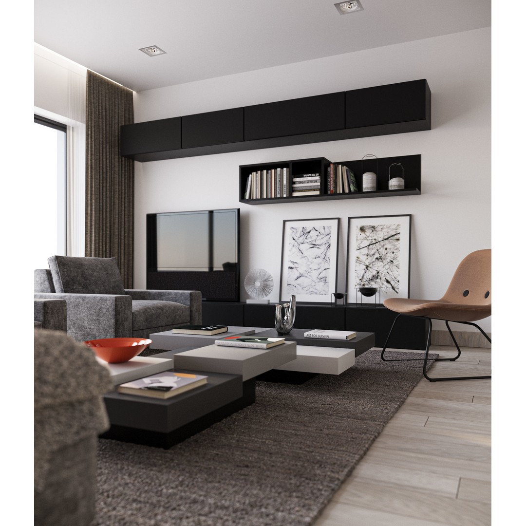Modern Interior Apartment 3D Model – Realistic Living Room Scene, FBX, OBJ - View 5