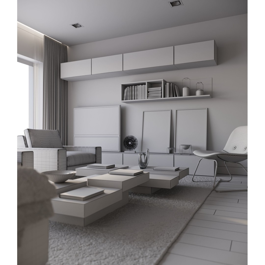 Modern Interior Apartment 3D Model – Realistic Living Room Scene, FBX, OBJ - View 6